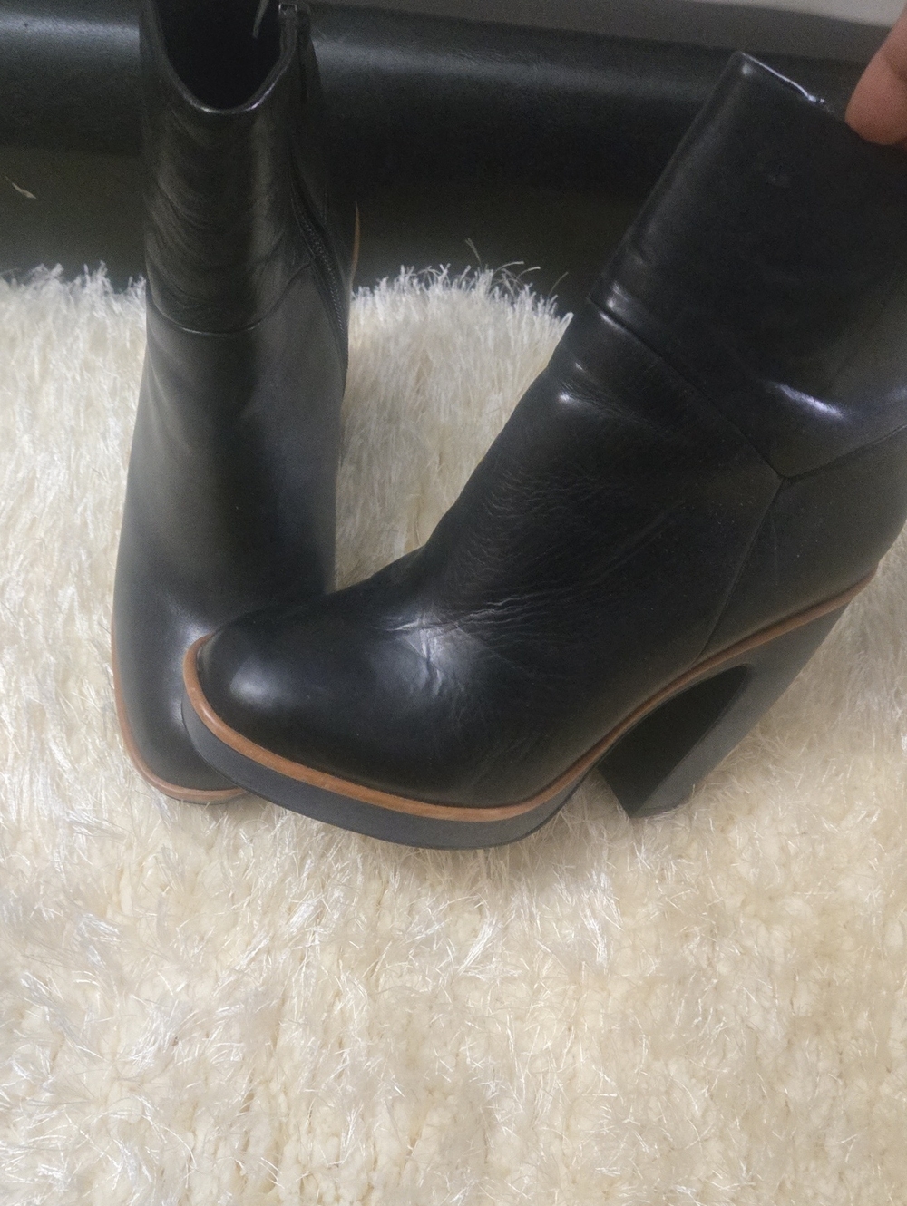 Aldo Black Leather Platform Ankle Boots with Tan Trim